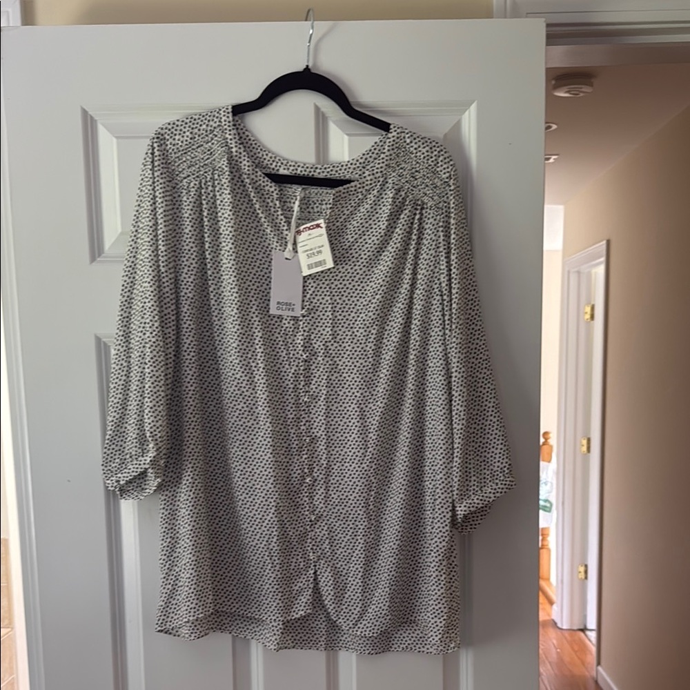 Jones New York Gray Boxy Blouse with 3/4 Sleeves